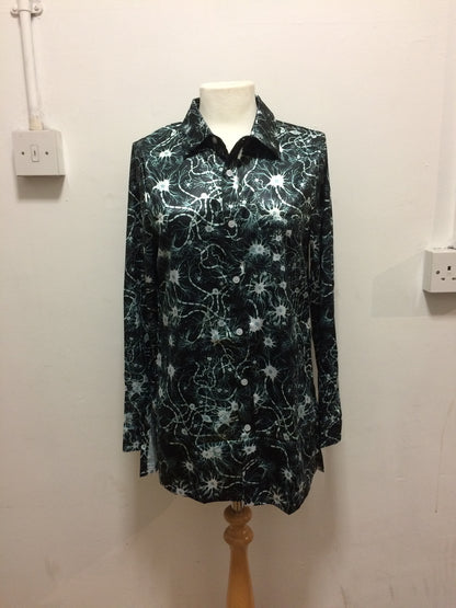 Black neurons satin long sleeve shirt