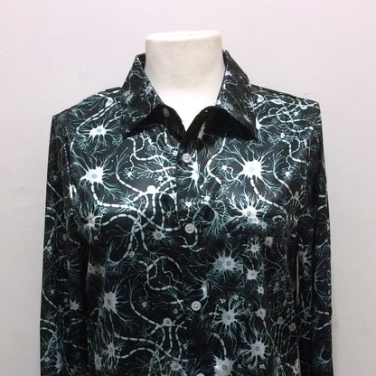 Black neurons satin long sleeve shirt