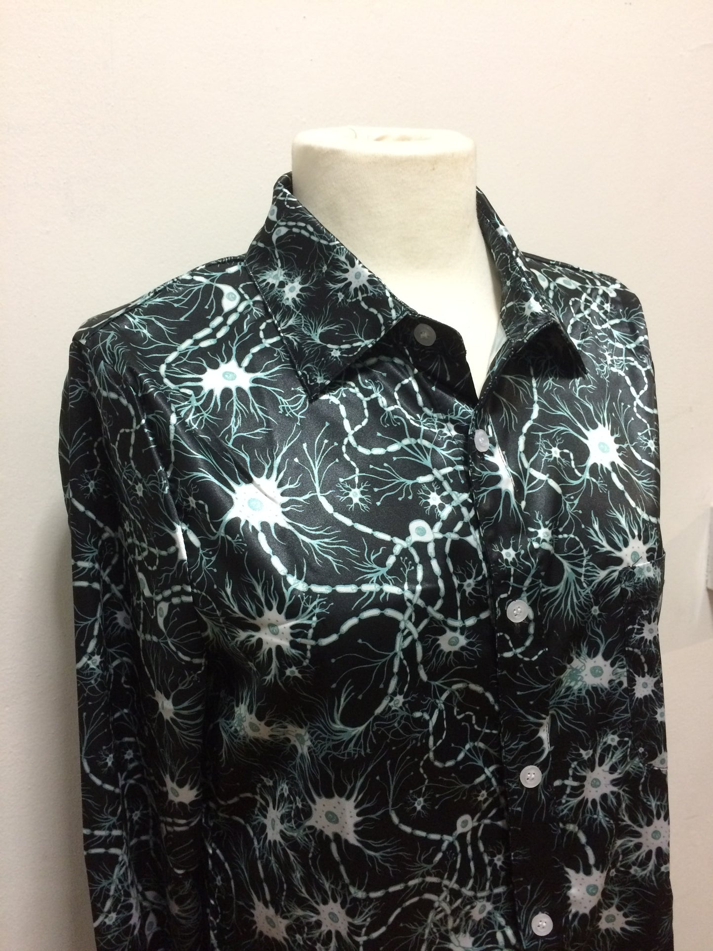Blue neurons satin long sleeve shirt
