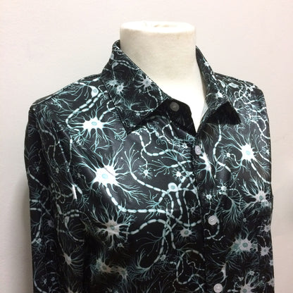 Black neurons satin long sleeve shirt