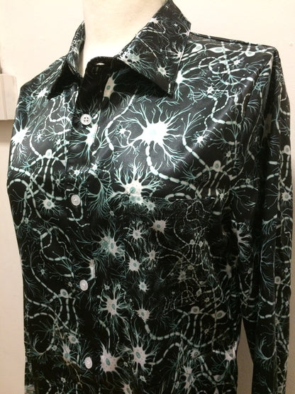 Black neurons satin long sleeve shirt