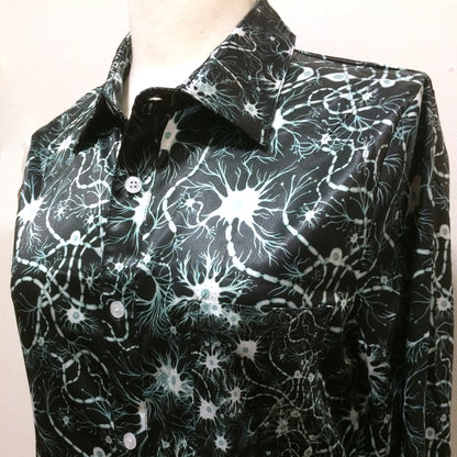 Black neurons satin long sleeve shirt