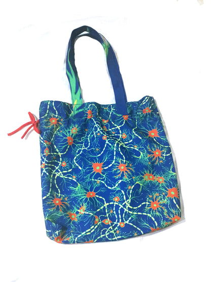 Blue green neuron drawstring heavyweight canvas tote bag