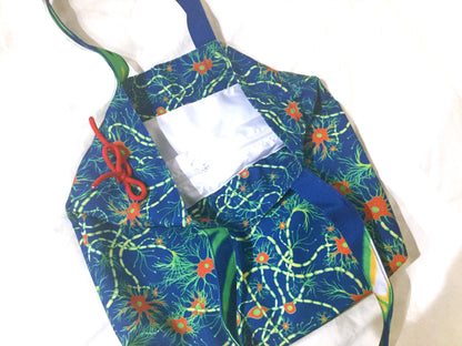 Blue green neuron drawstring heavyweight canvas tote bag