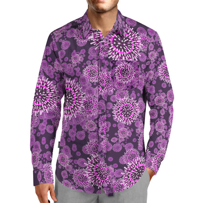 Purple Flu Men's Long Sleeve Pocket Shirt