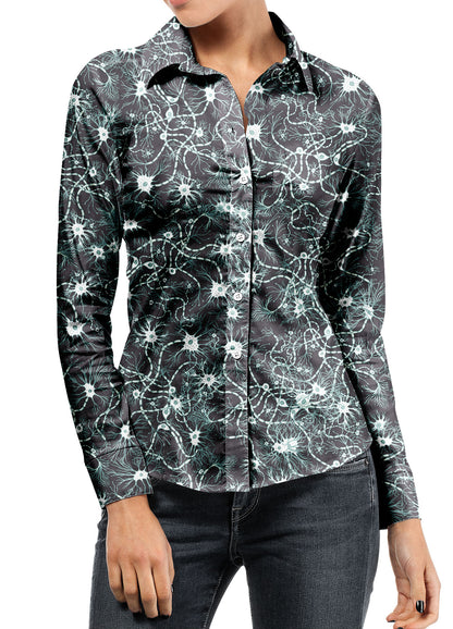 Black neurons satin long sleeve shirt