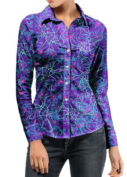 Indigo neurons satin long sleeve shirt