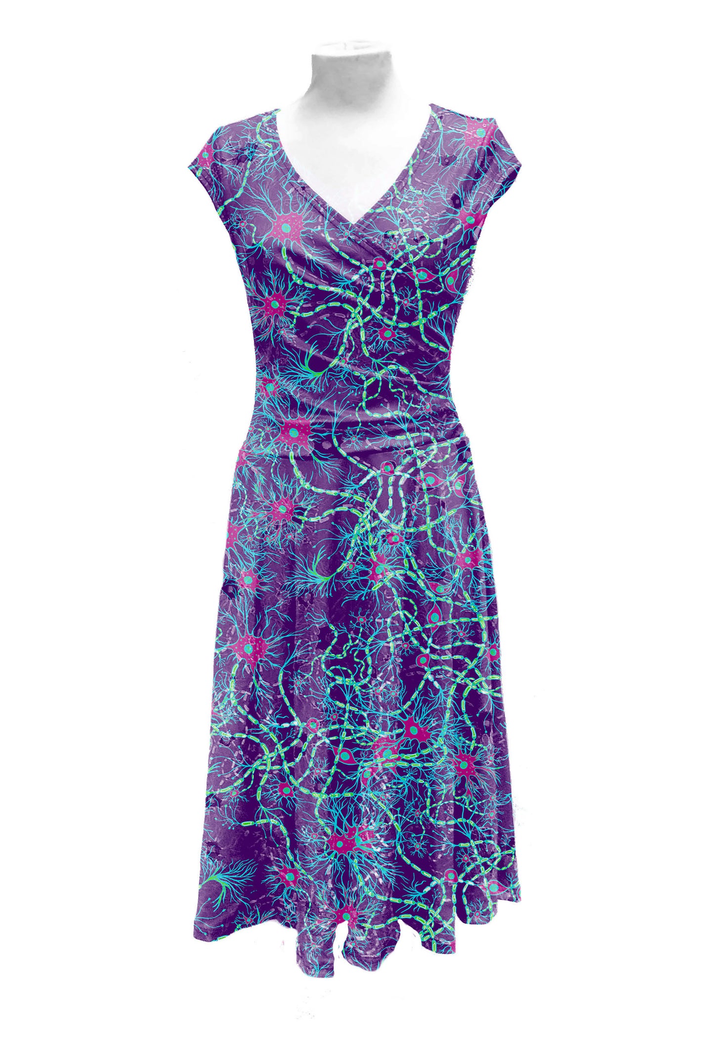 Indigo neuron cap sleeve Wrap dress
